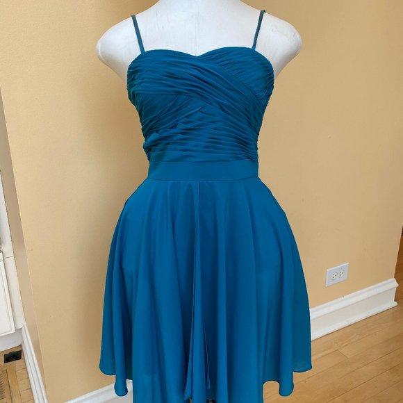 Teal Sweetheart Strapless Chiffon Dress - Picture 1 of 9